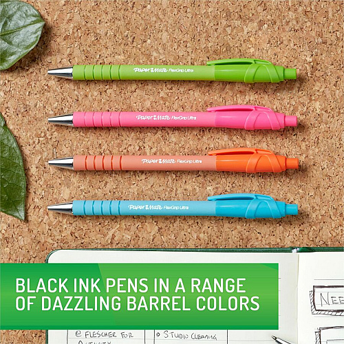 Paper Mate Flexgrip Ultra Recycled Pens 1 mm Medium Pen Point - Retractable - Black Ink - Green Rubberized, Pink, Orange, Blue, Assorted Barrel - 4 / Pack (2202864)