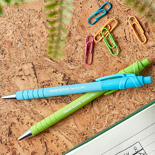 Paper Mate Flexgrip Ultra Recycled Pens 1 mm Medium Pen Point - Retractable - Black Ink - Green Rubberized, Pink, Orange, Blue, Assorted Barrel - 4 / Pack (2202864)