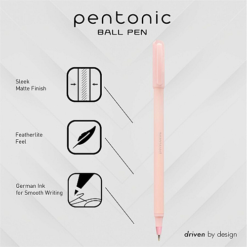 Pentonic Frosted Barrel Ballpoint Pens 0.7 mm Fine Pen Point - Red Ink - Frost, Pink Barrel - 10 / Box (PEN13087)