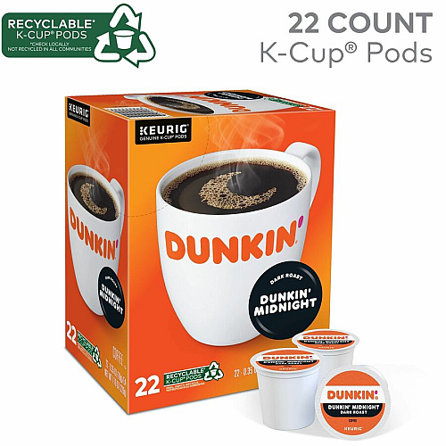 Dunkin Donuts Dunkin'&reg; K-Cup Midnight Coffee Compatible with Keurig Brewer - Dark - K-Cup - Dunkin' Midnight - Kosher - 22 / Box (0316)