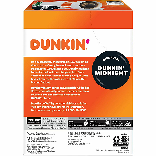 Dunkin Donuts Dunkin'&reg; K-Cup Midnight Coffee Compatible with Keurig Brewer - Dark - K-Cup - Dunkin' Midnight - Kosher - 22 / Box (0316)