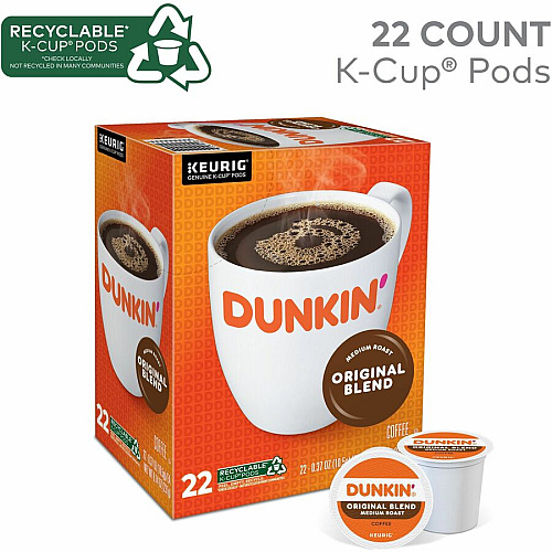 Dunkin Donuts Dunkin'&reg; K-Cup Original Blend Coffee Compatible with Keurig Brewer - Medium - K-Cup - Original - Kosher - 22 / Box (0315)