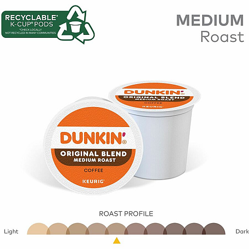 Dunkin Donuts Dunkin'&reg; K-Cup Original Blend Coffee Compatible with Keurig Brewer - Medium - K-Cup - Original - Kosher - 22 / Box (0315)