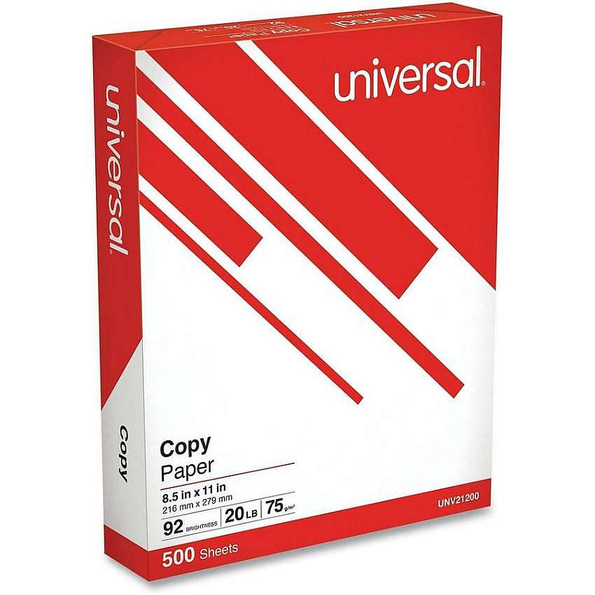 Universal Copy Paper, 92 Bright, 20 lb Bond Weight, 8.5 x 11, White, 500 Sheets/Ream (21200RM)