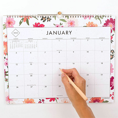 Cambridge GreenPath Wall Calendar Monthly - 12 Month - January - December - 1 Month Single Page Layout - 15" x 12" Sheet Size - 1.93" x 1.37" Block - Twin Wire - Wall Mount - MultiDated Planning Page, Floral Design, Unruled Daily Block, Hanging  (GP49707)