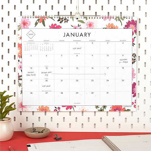 Cambridge GreenPath Wall Calendar Monthly - 12 Month - January - December - 1 Month Single Page Layout - 15" x 12" Sheet Size - 1.93" x 1.37" Block - Twin Wire - Wall Mount - MultiDated Planning Page, Floral Design, Unruled Daily Block, Hanging  (GP49707)