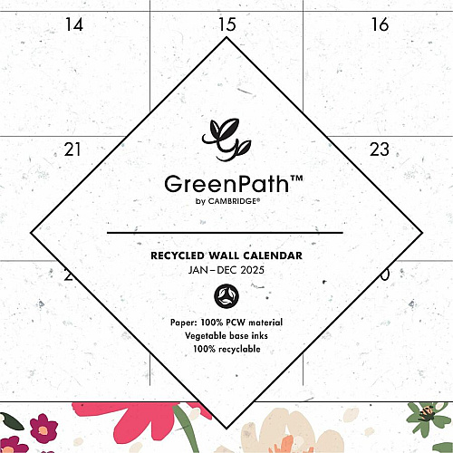 Cambridge GreenPath Wall Calendar Monthly - 12 Month - January - December - 1 Month Single Page Layout - 15" x 12" Sheet Size - 1.93" x 1.37" Block - Twin Wire - Wall Mount - MultiDated Planning Page, Floral Design, Unruled Daily Block, Hanging  (GP49707)