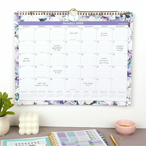 At-A-Glance Badge Monthly Wall Calendar Monthly - 12 Month - January - December - 1 Month Single Page Layout - 15" x 12" Sheet Size - 1.63" x 2" Block - Twin Wire - Wall Mount - MultiFloral Design, Hanging Loop, Sturdy, Event Planning Sheet, Bl (1722F707)