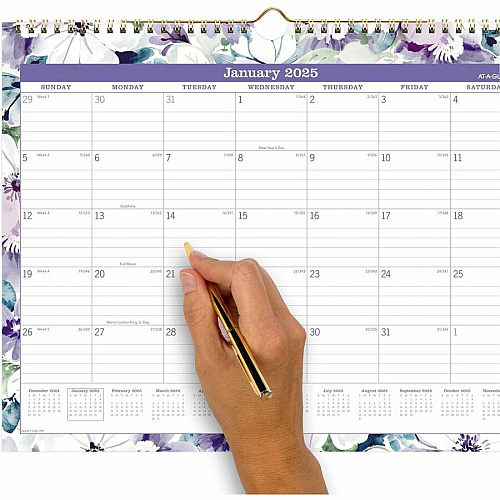 At-A-Glance Badge Monthly Wall Calendar Monthly - 12 Month - January - December - 1 Month Single Page Layout - 15" x 12" Sheet Size - 1.63" x 2" Block - Twin Wire - Wall Mount - MultiFloral Design, Hanging Loop, Sturdy, Event Planning Sheet, Bl (1722F707)