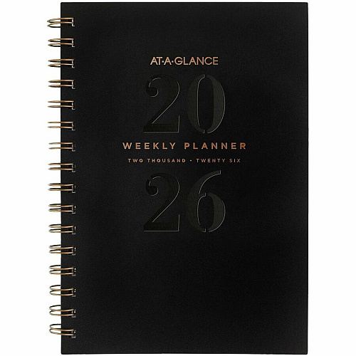 At-A-Glance Signature Lite Weekly Monthly Planner Small - Monthly, Weekly - 12 Month - January 2026 to December 2026 - 1 Week, 1 Month Double Page Layout - 5 1/2" x 8 1/2" Sheet Size - White Sheet - Wire Bound - Black - Poly - Black Cover - Dat (YP200L05)