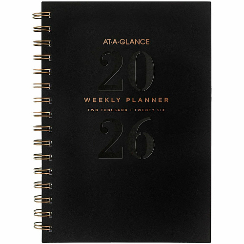 At-A-Glance Signature Lite Weekly Monthly Planner Small - Monthly, Weekly - 12 Month - January 2026 to December 2026 - 1 Week, 1 Month Double Page Layout - 5 1/2" x 8 1/2" Sheet Size - White Sheet - Wire Bound - Black - Poly - Black Cover - Dat (YP200L05)