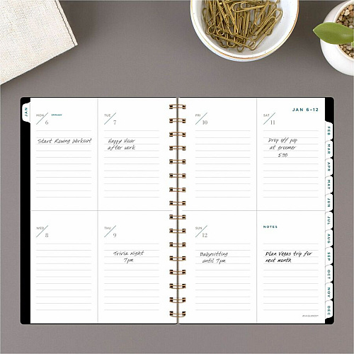 At-A-Glance Signature Lite Weekly Monthly Planner Small - Monthly, Weekly - 12 Month - January 2026 to December 2026 - 1 Week, 1 Month Double Page Layout - 5 1/2" x 8 1/2" Sheet Size - White Sheet - Wire Bound - Black - Poly - Black Cover - Dat (YP200L05)
