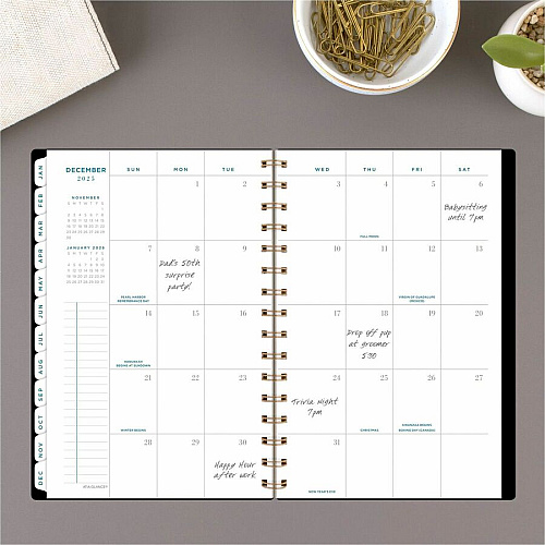 At-A-Glance Signature Lite Weekly Monthly Planner Small - Monthly, Weekly - 12 Month - January 2026 to December 2026 - 1 Week, 1 Month Double Page Layout - 5 1/2" x 8 1/2" Sheet Size - White Sheet - Wire Bound - Black - Poly - Black Cover - Dat (YP200L05)