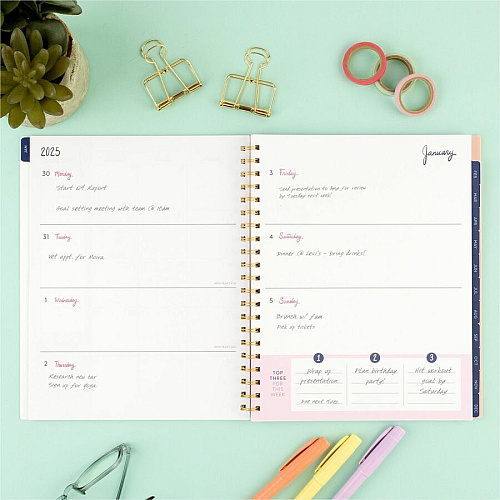 At-A-Glance EttaVee Weekly/Monthly Planner Weekly, Monthly - 12 Month - January 2025 to December 2025 - 1 Week, 1 Month Double Page Layout - 8 1/2" x 11" Sheet Size - Twin Wire - Multi - Poly Cover - Unruled Planning Space, Unruled Daily Block,  (EV21905)