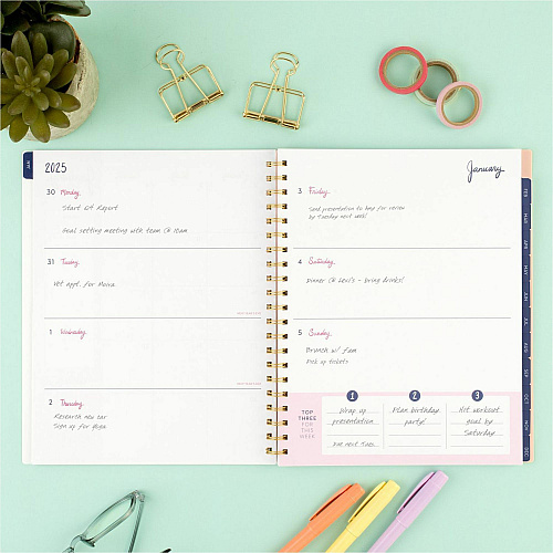 At-A-Glance EttaVee Weekly/Monthly Planner Weekly, Monthly - 12 Month - January 2025 to December 2025 - 1 Week, 1 Month Double Page Layout - 8 1/2" x 11" Sheet Size - Twin Wire - Multi - Poly Cover - Unruled Planning Space, Unruled Daily Block,  (EV21905)