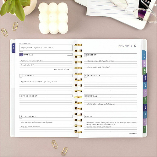 At-A-Glance Badge Floral Weekly/Monthly Planner Weekly, Monthly - 13 Month - January - January - 5 1/2" x 8 1/2" Sheet Size - Twin Wire - Multi - Poly CoverFloral Design, Monthly Planner, Dated Planning Page, Bleed Resistant Paper, Goal Setting (1722F200)