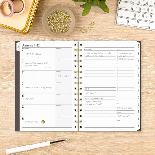 Cambridge WorkStyle Focus Planner Monthly, Weekly - 12 Month - January to December - 1 Week, 1 Month Double Page Layout - 5 1/2" x 8 1/2" Sheet Size - Twin Wire - Brown - Poly Cover - To-do List, Dated Planning Page, Unruled Daily Block, Durab (160620004)