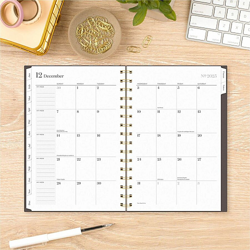 Cambridge WorkStyle Focus Planner Monthly, Weekly - 12 Month - January to December - 1 Week, 1 Month Double Page Layout - 5 1/2" x 8 1/2" Sheet Size - Twin Wire - Brown - Poly Cover - To-do List, Dated Planning Page, Unruled Daily Block, Durab (160620004)