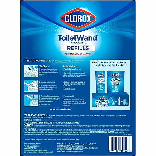 Clorox Toilet Wand Disinfecting Refills Blue, White - 20/Bag - 4 / Carton (31049CT)