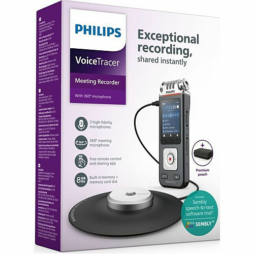 Speech Processing Solutions VoiceTracer Meeting Recorder [Built-in] Microphone, Speaker - Omni-directional Microphone - 8 GB Flash Memory - microSD Supported - MP3, WMA, WAV - Stereo - 2147 Hour Recording - USB - Headphone - Microphone - Portabl (DVT8115)