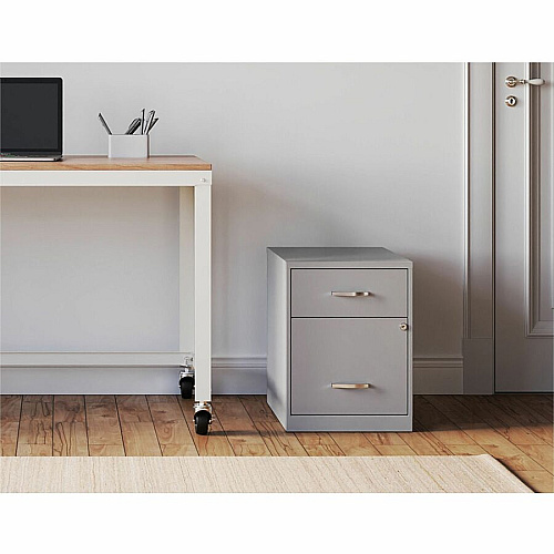 NuSparc File Cabinet 14.2" Width x 18" Depth x 19" Height - 2 x Drawer(s) for File, Box - Letter - Vertical - Locking Drawer, Glide Suspension - Silver - Baked Enamel - Steel - Recycled (VF218GASR)