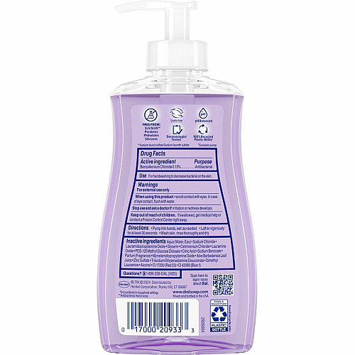 Dial Antibacterial Defense Liquid Hand Soap Fresh Scent - 11 fl oz - Pump Dispenser - Bacteria Remover - Hand, Skin - Antibacterial - Lavender - Recycled - Cruelty-free, Paraben-free, Phthalate-free, Silicone-free, Sulfate-free, Scented - 1 Each (20934)