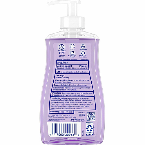 Dial Antibacterial Defense Liquid Hand Soap Fresh Scent - 11 fl oz - Pump Dispenser - Bacteria Remover - Hand, Skin - Antibacterial - Lavender - Recycled - Cruelty-free, Paraben-free, Phthalate-free, Silicone-free, Sulfate-free, Scented - 1 Each (20934)