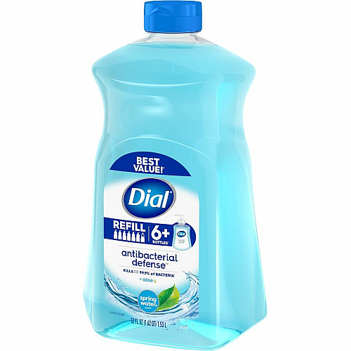 Dial Antibacterial Defense Liquid Hand Soap Spring Water Scent - 1.63 quart - Pump Dispenser - Bacteria Remover - Hand, Skin - Antibacterial - Blue - Recycled - Cruelty-free, Paraben-free, Phthalate-free, Silicone-free, pH Balanced, Sulfate-free - (17010)
