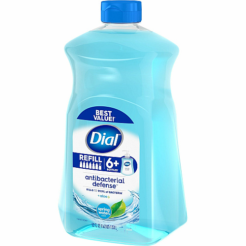 Dial Antibacterial Defense Liquid Hand Soap Spring Water Scent - 1.63 quart - Pump Dispenser - Bacteria Remover - Hand, Skin - Antibacterial - Blue - Recycled - Cruelty-free, Paraben-free, Phthalate-free, Silicone-free, pH Balanced, Sulfate-free - (17010)