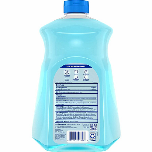 Dial Antibacterial Defense Liquid Hand Soap Spring Water Scent - 1.63 quart - Pump Dispenser - Bacteria Remover - Hand, Skin - Antibacterial - Blue - Recycled - Cruelty-free, Paraben-free, Phthalate-free, Silicone-free, pH Balanced, Sulfate-free - (17010)