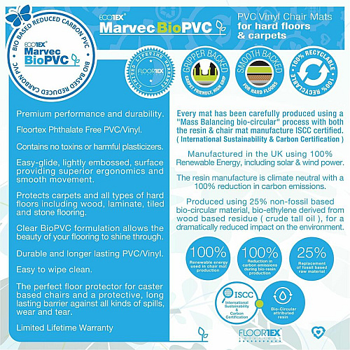 Ecotex Marvec BioPVC Chairmat Carpet - 48" Length x 36" Width - Polyvinyl Chloride (PVC) - Clear - 1 Each (NCCMFLFG0002)
