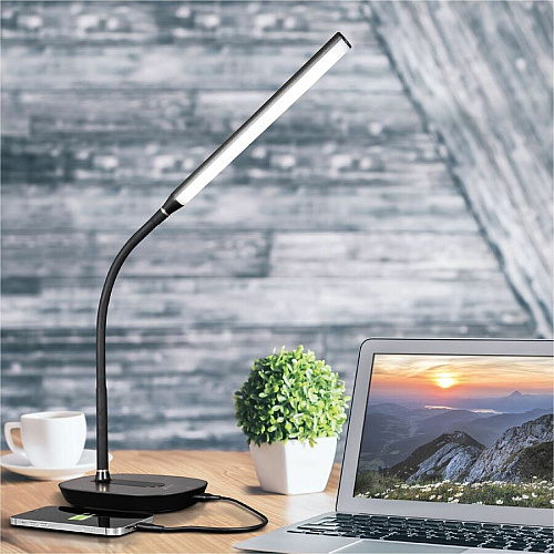 OttLite Strive LED Desk Lamp LED Bulb - Flexible Neck, ClearSun LED, Touch-activated, Adjustable Brightness, USB Charging, Adjustable Height - Desk Mountable - Black - for Tablet, Smartphone, Smart Watch, Headphone - 1 Each (CSN30G5W)