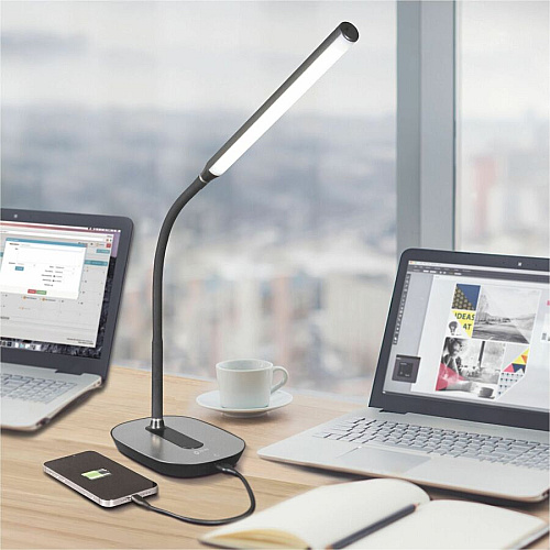 OttLite Strive LED Desk Lamp LED Bulb - Flexible Neck, ClearSun LED, Touch-activated, Adjustable Brightness, USB Charging, Adjustable Height - Desk Mountable - Black - for Tablet, Smartphone, Smart Watch, Headphone - 1 Each (CSN30G5W)