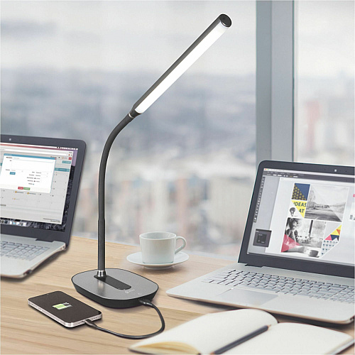 OttLite Strive LED Desk Lamp LED Bulb - Flexible Neck, ClearSun LED, Touch-activated, Adjustable Brightness, USB Charging, Adjustable Height - Desk Mountable - Black - for Tablet, Smartphone, Smart Watch, Headphone - 1 Each (CSN30G5W)