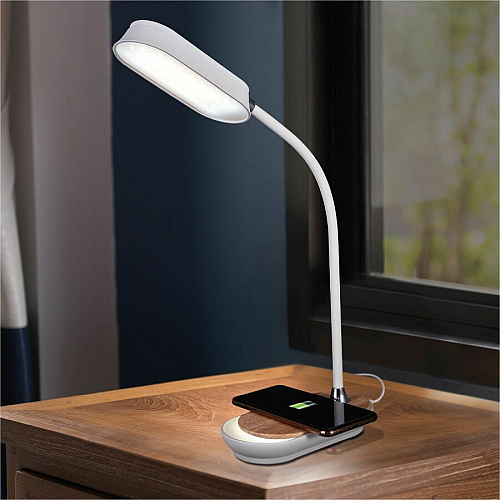 OttLite Inspire LED Desk Lamp LED Bulb - Qi Wireless Charging, ClearSun LED, Glare-free Light, Touch Sensitive Control Panel, Flexible Neck, Adjustable Brightness, Adjustable Height - Desk Mountable - White - for Office, Dorm Room - 1 Each (CS3QN4WW)