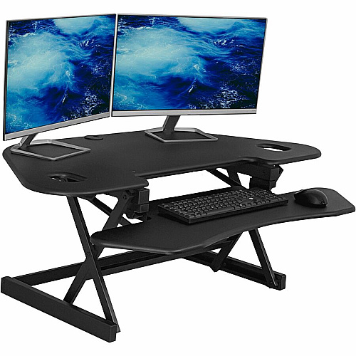 Rocelco CADR-46 Corner Sit-to-Stand Desk Riser 40 lb Load Capacity - 23.20" Height x 45.50" Width - Desk - Black - For Monitor, Notebook, Keyboard - Extendable, Ergonomic, Keyboard Tray, Handle, Grommet, Cable Management, Built-in USB Port, El (RCADRB46A)