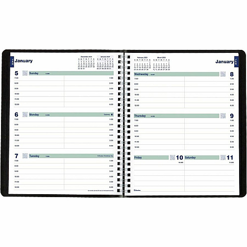 Rediform Plan and Link Weekly Appointment Planner Weekly - 12 Month - January 2025 to December 2025 - 7:00 AM to 8:45 PM - 1 Week Double Page Layout - 7 1/4" x 9 1/4" Sheet Size - Twin Wire - Black - Moon Phases, Reference Month, Durable, Flexi (C527581T)