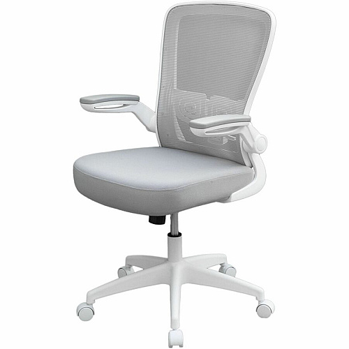 Boss Flip Arm Mesh Back Task Chair Gray Seat Color - Foam, Fabric Seat Material - Mesh Back Material - White Frame Color - 5-star Base - Gray - Armrest - 1 Each (6366WTGY)