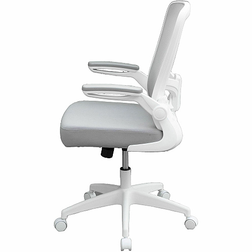 Boss Flip Arm Mesh Back Task Chair Gray Seat Color - Foam, Fabric Seat Material - Mesh Back Material - White Frame Color - 5-star Base - Gray - Armrest - 1 Each (6366WTGY)