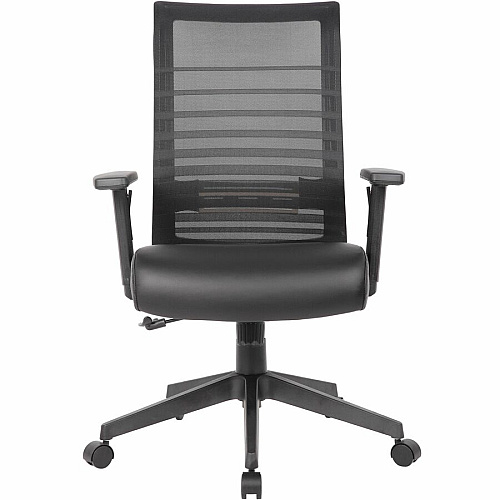 Boss Horizontal Mesh Back Task Chair Vinyl Seat Material - Mesh Back Material - 5-star Base - Black - Armrest - 1 Each (6566AMBK)