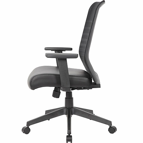 Boss Horizontal Mesh Back Task Chair Vinyl Seat Material - Mesh Back Material - 5-star Base - Black - Armrest - 1 Each (6566AMBK)