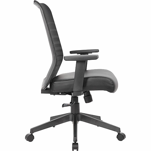 Boss Horizontal Mesh Back Task Chair Vinyl Seat Material - Mesh Back Material - 5-star Base - Black - Armrest - 1 Each (6566AMBK)
