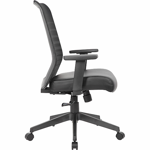 Boss Horizontal Mesh Back Task Chair Vinyl Seat Material - Mesh Back Material - 5-star Base - Black - Armrest - 1 Each (6566AMBK)