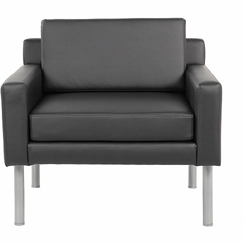Boss Antimicrobial Vinyl Lounge Chair Four-legged Base - Black - Steel, Plastic, Vinyl, Poly Linen - Armrest - 1 Each (8001BK)