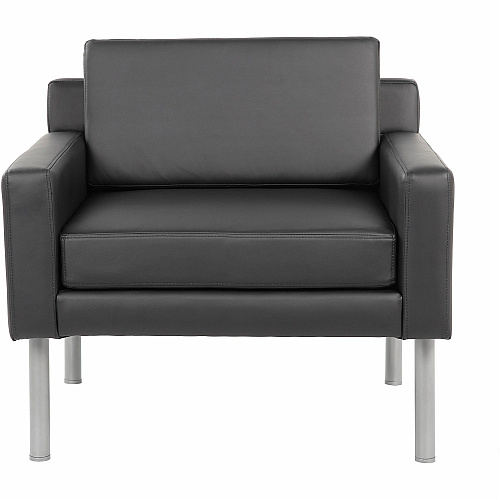 Boss Antimicrobial Vinyl Lounge Chair Four-legged Base - Black - Steel, Plastic, Vinyl, Poly Linen - Armrest - 1 Each (8001BK)