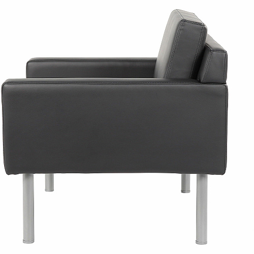 Boss Antimicrobial Vinyl Lounge Chair Four-legged Base - Black - Steel, Plastic, Vinyl, Poly Linen - Armrest - 1 Each (8001BK)
