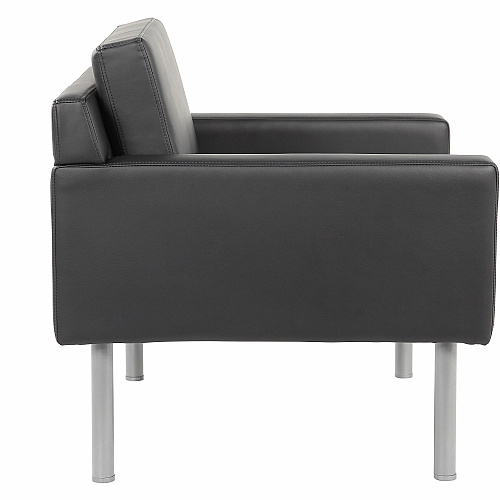 Boss Antimicrobial Vinyl Lounge Chair Four-legged Base - Black - Steel, Plastic, Vinyl, Poly Linen - Armrest - 1 Each (8001BK)