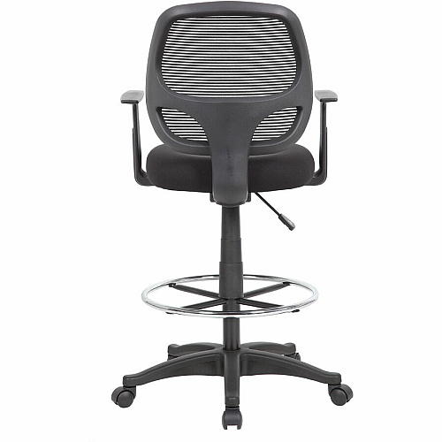 Boss Commercial-Grade Mesh Back Stool High Density Foam (HDF), Fabric Seat Material - Mesh Back Material - 5-star Base - Black - Chrome - Armrest - 1 Each (16606)