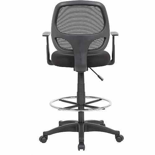 Boss Commercial-Grade Mesh Back Stool High Density Foam (HDF), Fabric Seat Material - Mesh Back Material - 5-star Base - Black - Chrome - Armrest - 1 Each (16606)