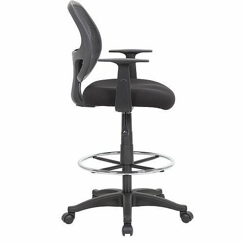 Boss Commercial-Grade Mesh Back Stool High Density Foam (HDF), Fabric Seat Material - Mesh Back Material - 5-star Base - Black - Chrome - Armrest - 1 Each (16606)